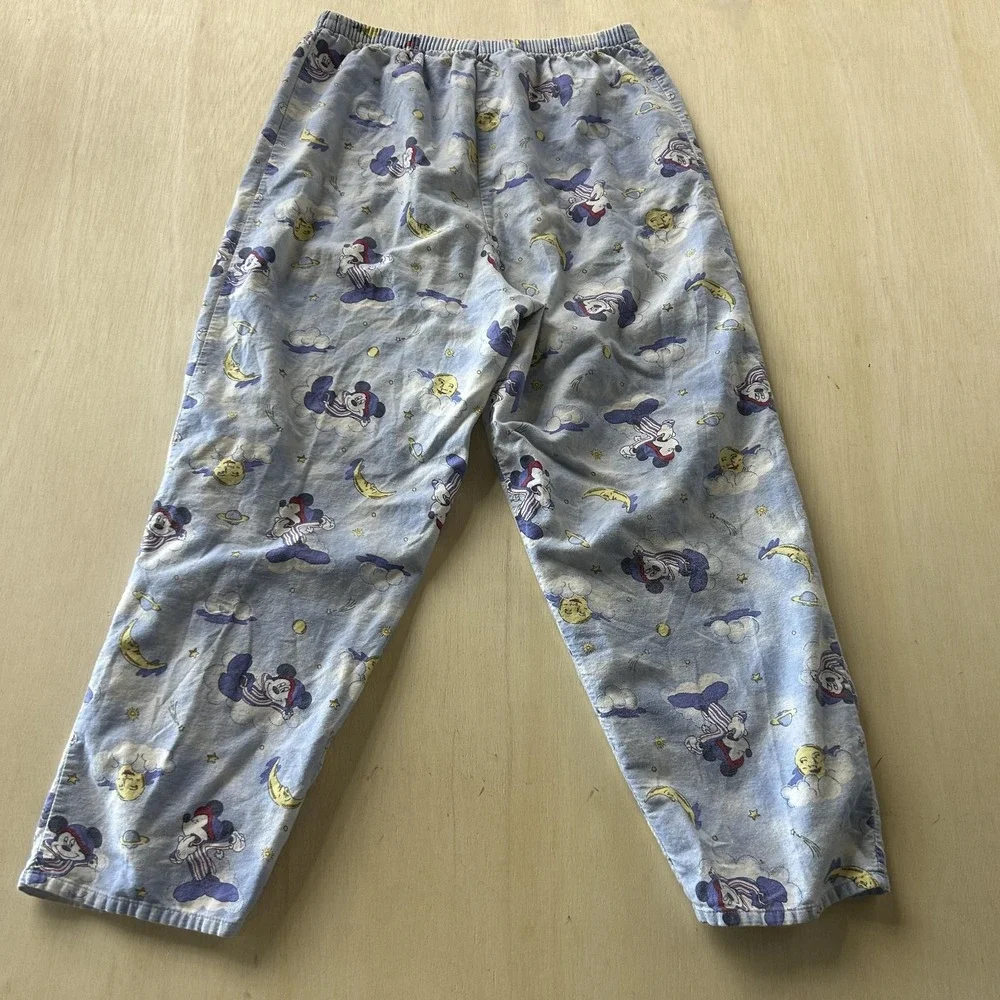 Vintage Disney Mickey Mouse Pajama Pants Size Large Blue Flannel Sleep Lounge - Picture 2 of 9